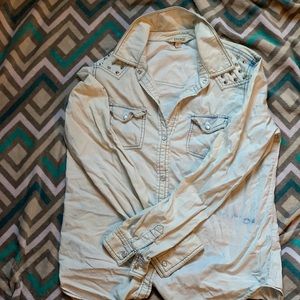 Studded-shoulder Chambray top